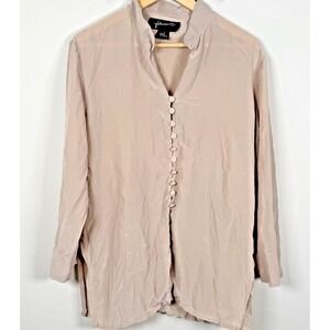 Vintage Filament Loop Button 100% Silk Tunic Blouse Beige Minimalist L Neutral